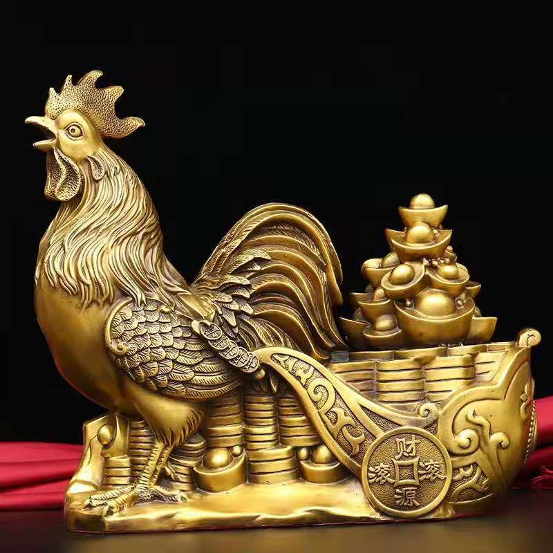 Golden Rooster เครื่องประดับไก่ทองแดงบริสุทธิ์ดึง Ingot Zodiac Rooster Cock โฮมออฟฟิศหัตถกรรมทองเหลื