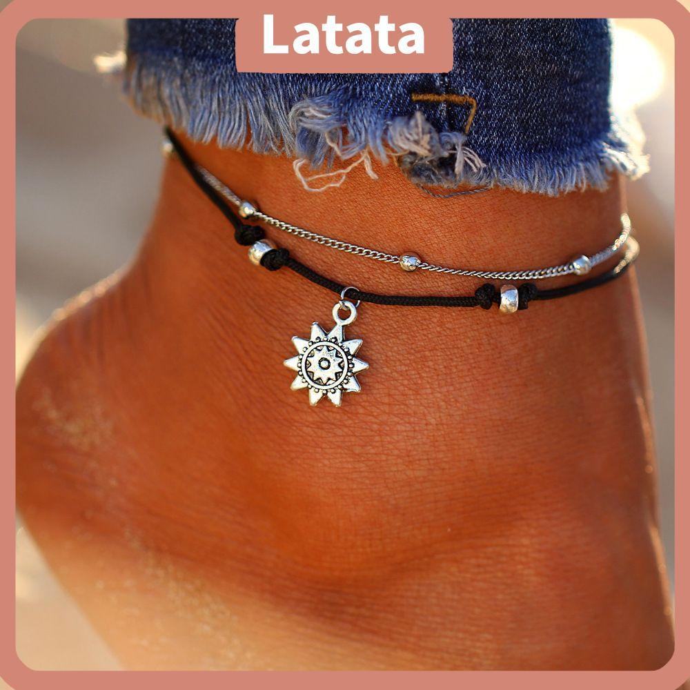 LATA Anklets Women Bohemian Vintage Leather Fashion Sun Pendant