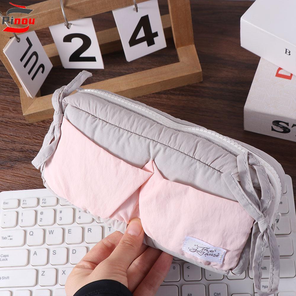 PINOU กล่องดินสอเกาหลี, Bowknot Desktop Storage Y2K Bow กระเป๋าเครื่องเขียน, น่ารักขนาดใหญ่ความจุ Y2