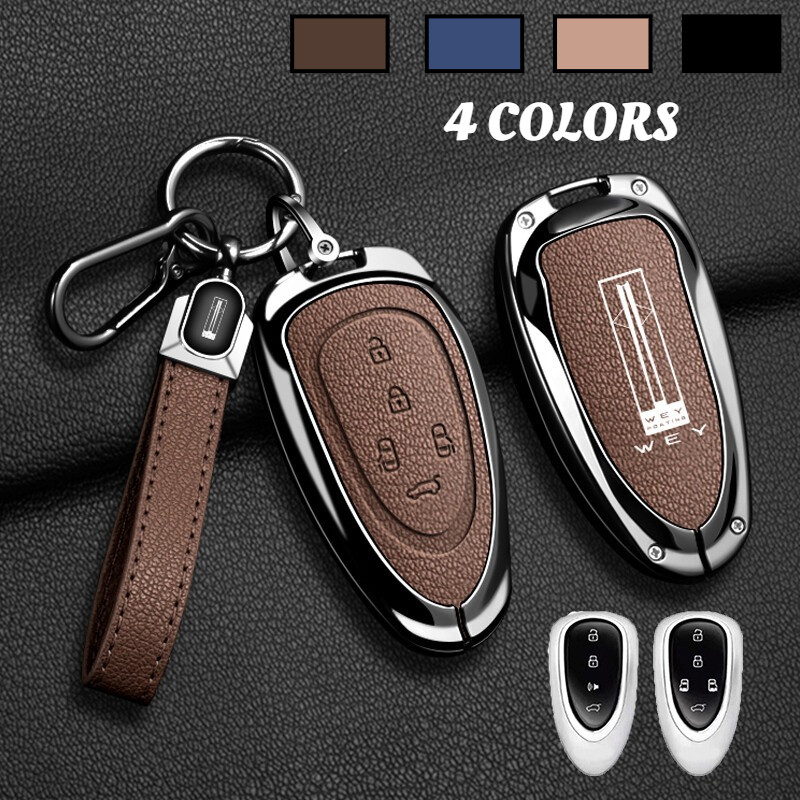 สังกะสีอัลลอยด์รถสมาร์ท Key Case ฝาครอบพวงกุญแจ Goatskin ปุ่มหนังแท้สําหรับ GWM WEY G9 Hi4 PHEV MPV 
