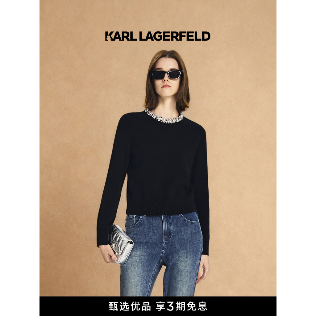 KARL LAGERFELD สีดําเพชรโซ่เสื้อกันหนาวผู้หญิงฤดูหนาว Lafayer Lafayette