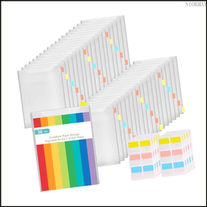 NIOK Pack Of 36 PP Slotted File Pockets Sheet Holder สําหรับจัดระเบียบกระดาษพิมพ์และสมุดภาพพร้อมฉลาก