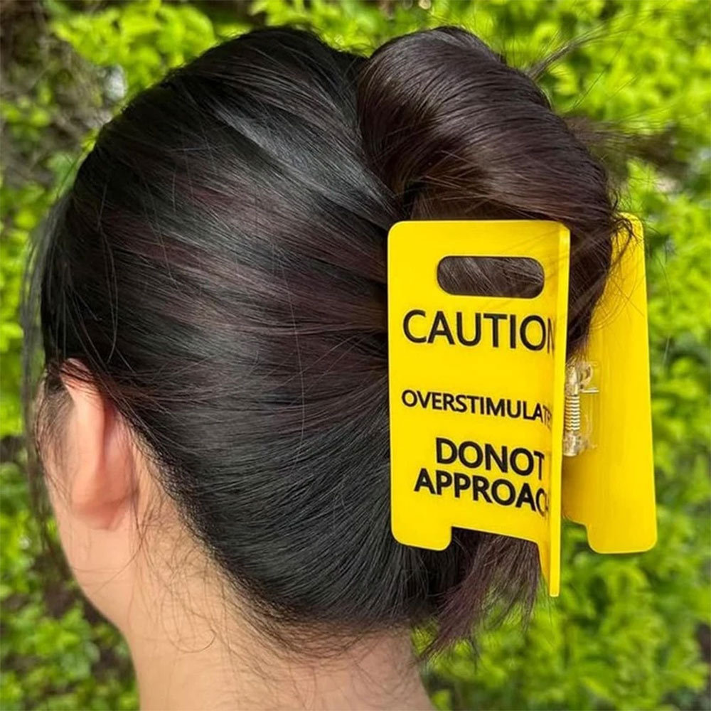 Overstimulated Caution Sign Hair Claw Clip, Yellow Caution Hair Clip, Hold On Partner Im Over Stimul
