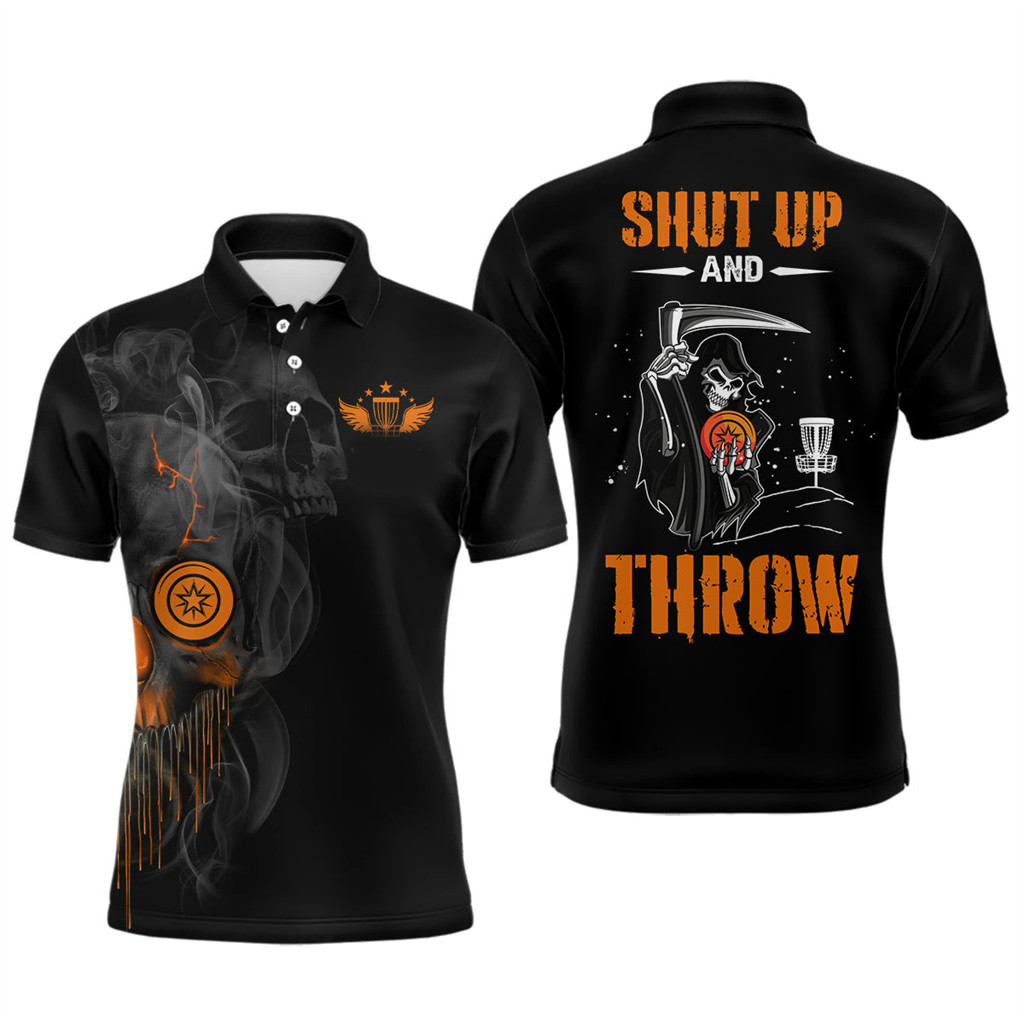 Mens Skull Golf Shirt, Golf Shirt With Skulls, Disc Golf Shirts For Men, Golf