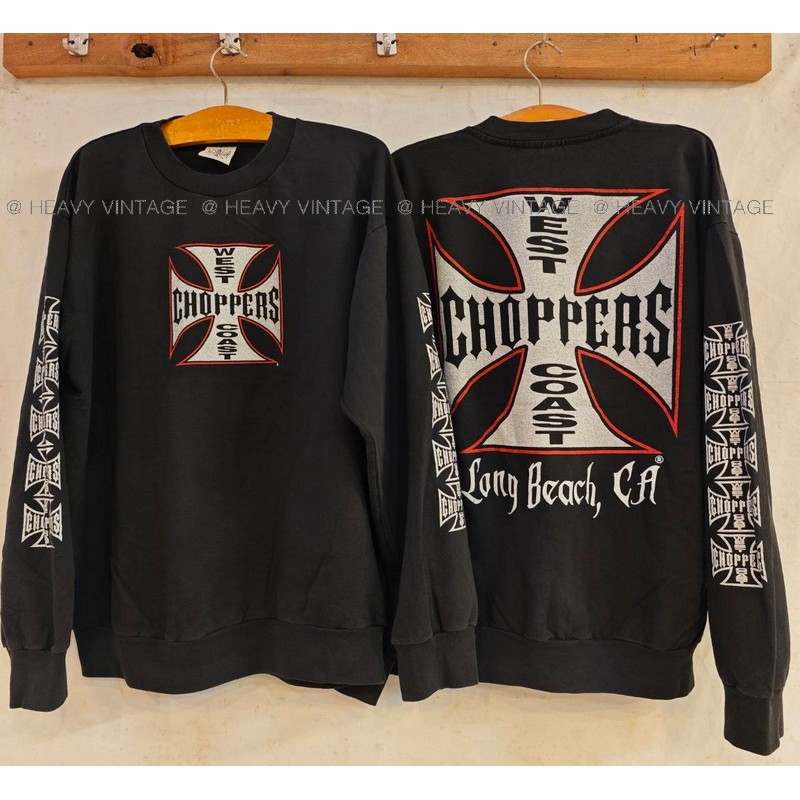 WEST COAST CHOPPERS Red Long Beach Car , CA Long Sleeve Bio washed เสื้อวินเทจ เสื้อฮาเลย์ heavy vintage shirt