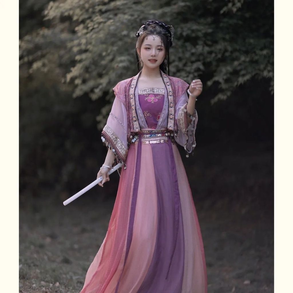 Zixuan Hanfu สำหรับผู้หญิง แขนครึ่งและกระโปรง สไตล์คาร์ดิแกน
