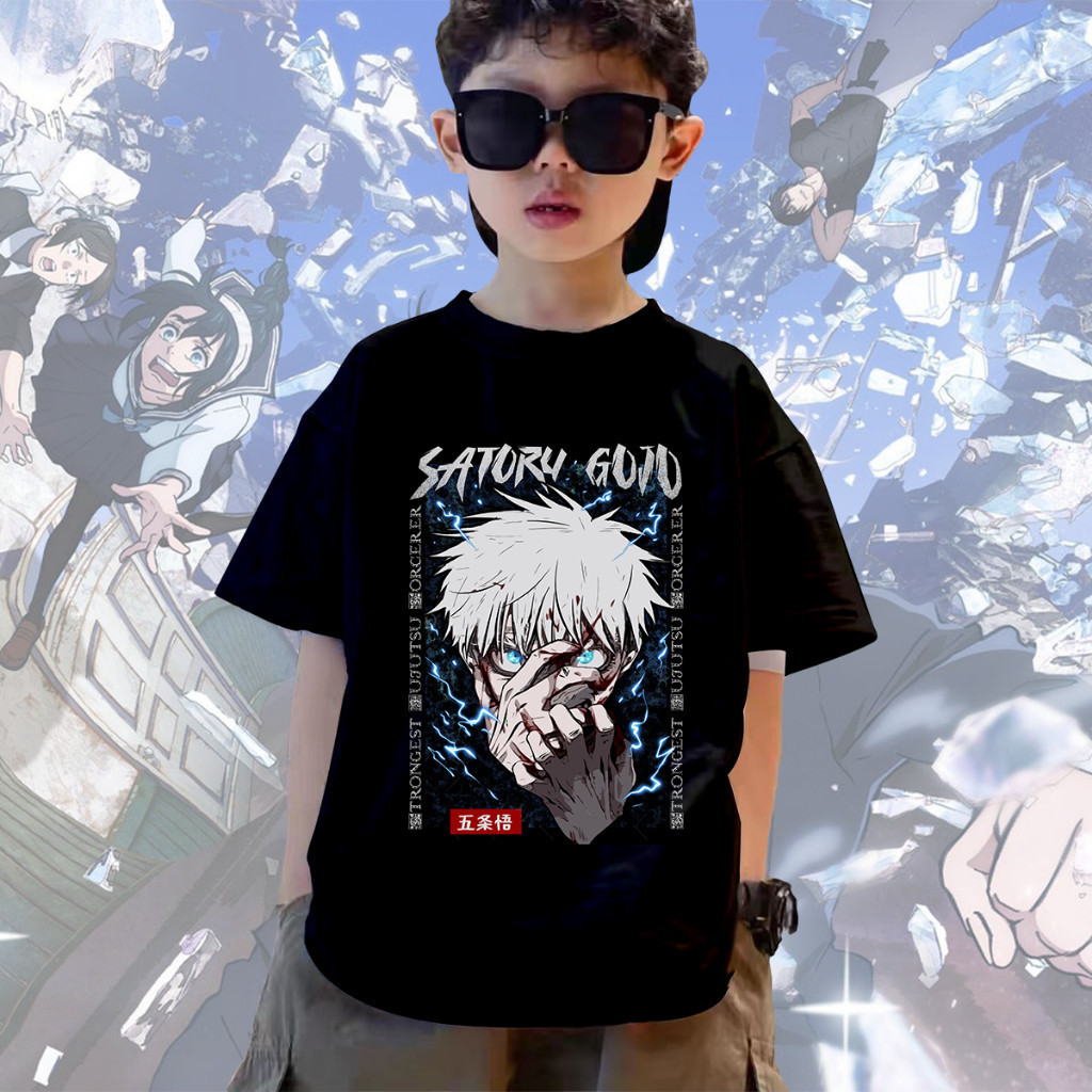 เสื้อยืดเด็กดีไซน์ตัวละคร Gojo Satoru จาก anime, เนื้อผ้านุ่ม
