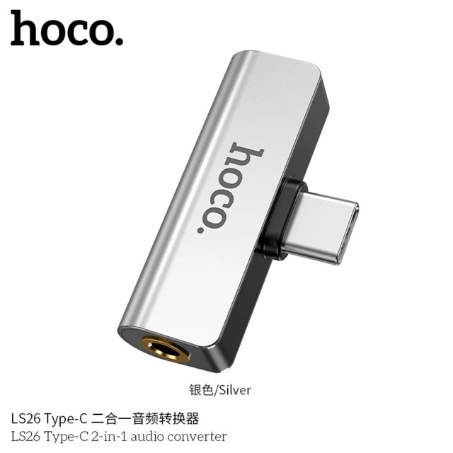 Hoco LS26. TYPE-C 2in1 Audio. Converter !! ตัวต่อพ่วงสำหรับเสียบสายชาร์จ Type-C เเละสายหูฟัง Aux