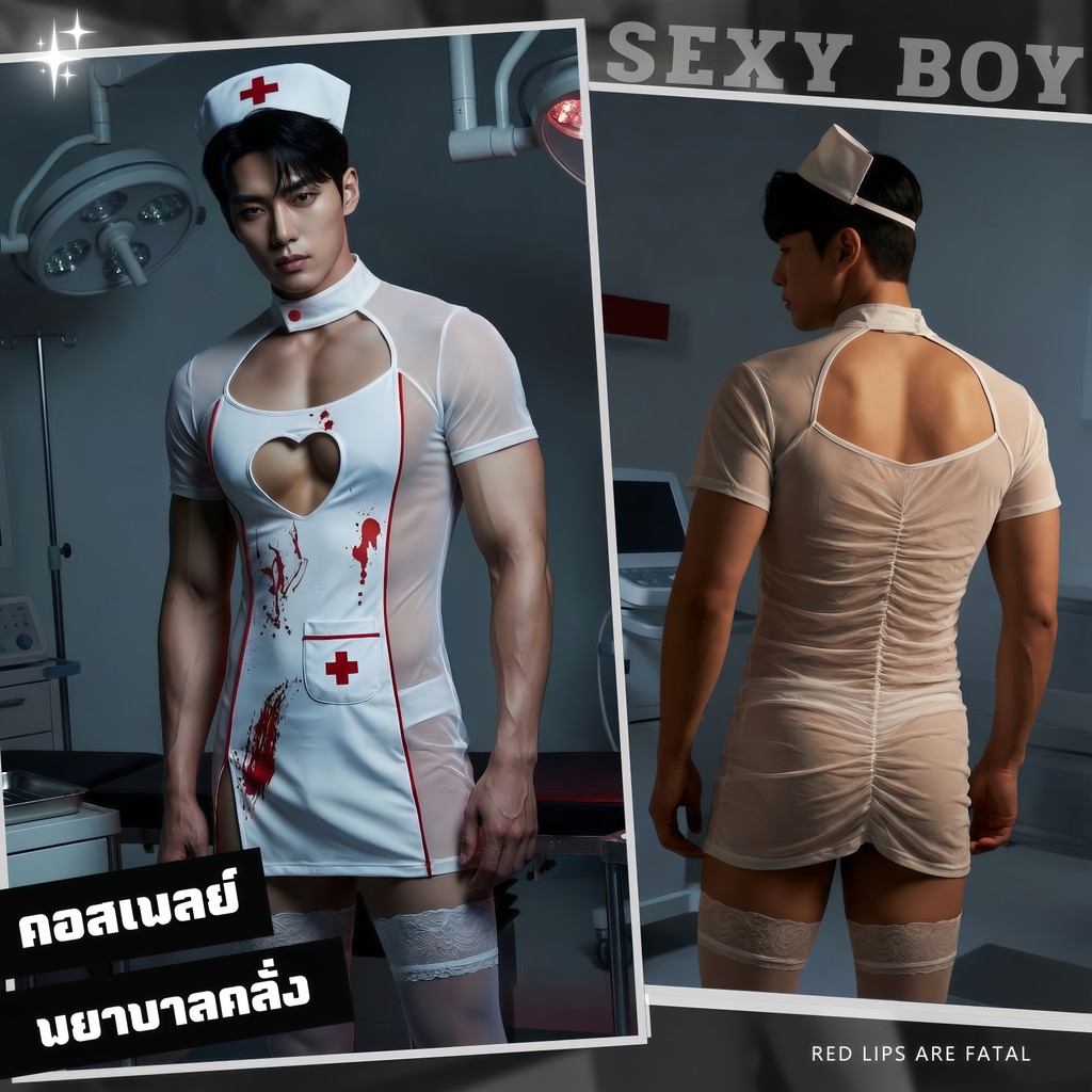 ชุดผู้ชายเซ็กซี่ ชุดคอสเพลย์ผู้ชาย คอสเพลย์พยาบาลเซ็กซี่  🩺💉 SEXY BOY ไซส์ S-2XL S-676