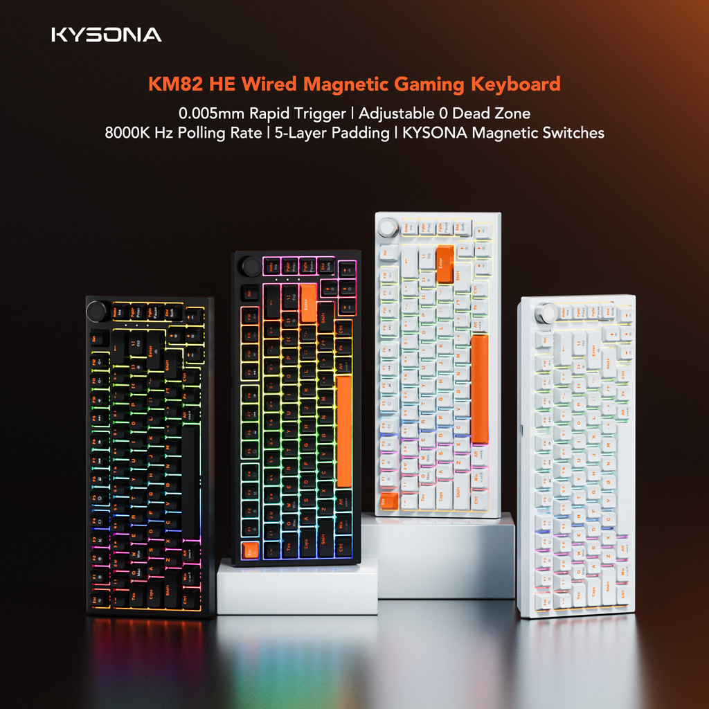 KYSONA KM82 HE แบบมีสาย 8KHz คีย์บอร์ดเกมแม่เหล็ก 75% 82 คีย์เค้าโครงคลาสสิก ARGB แสง