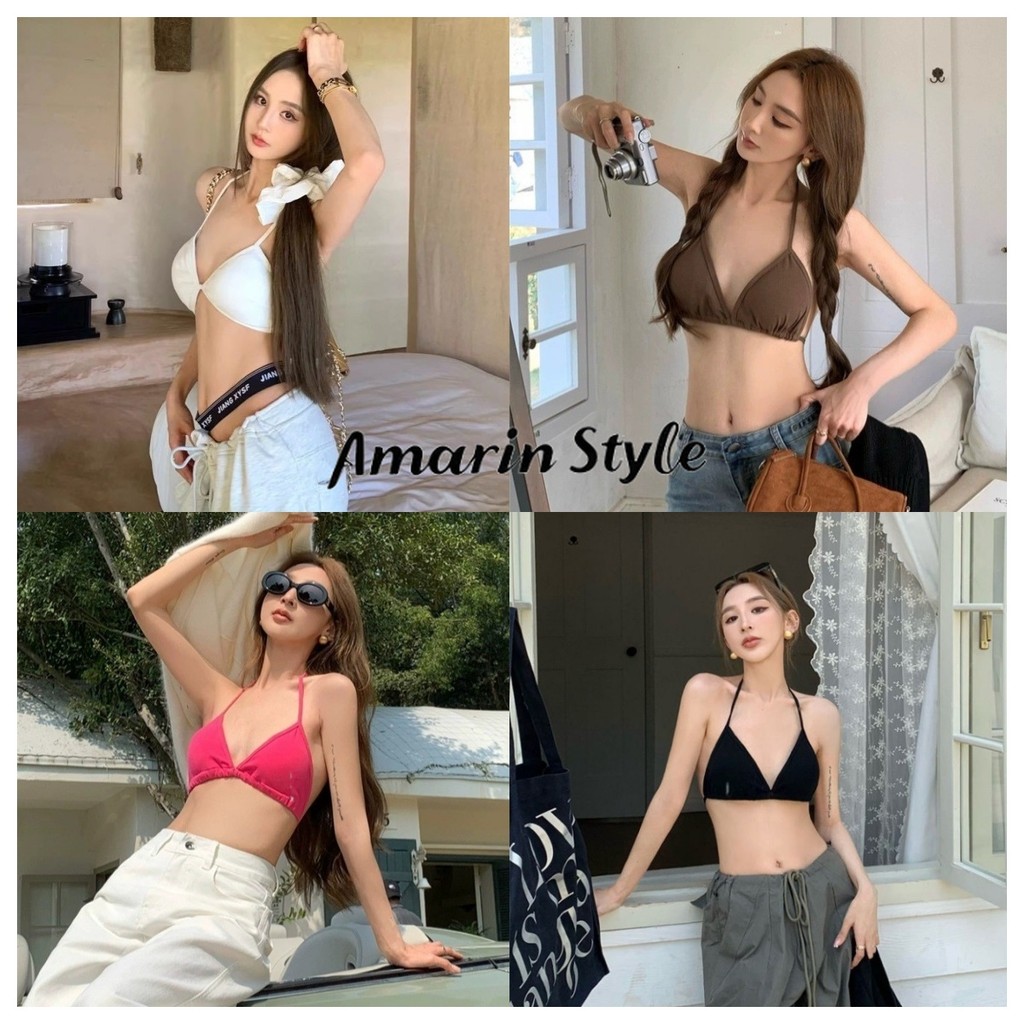 Amarin🌸พร้อมส่ง🌸 เสื้อบิกินี่ไหมพรม มีซับใน สีสันต้อนรับทะเล ใส่สบาย เกิร์ลลี่สไตล์ FY164