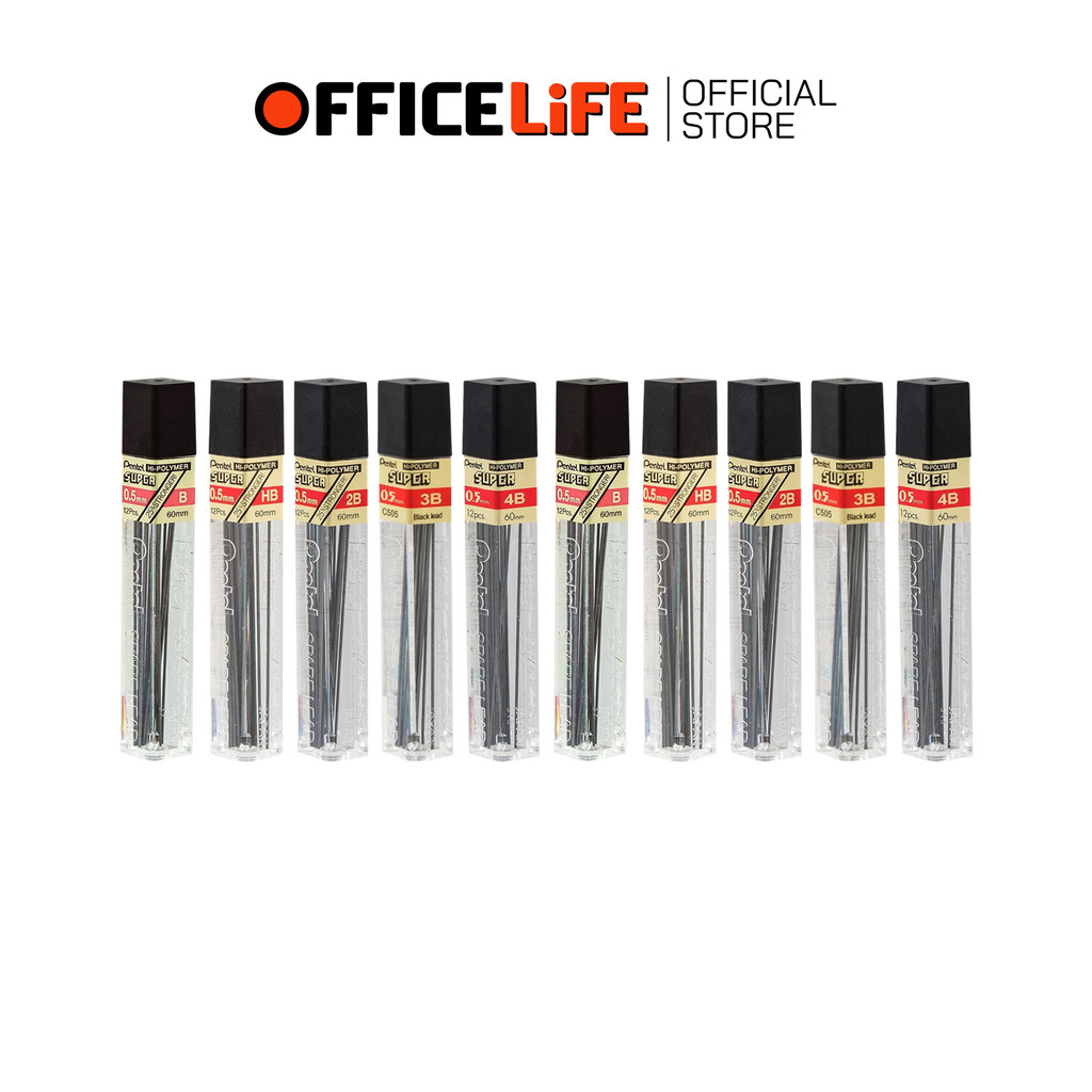 Pentel (เพนเทล) ไส้ดินสอ ไส้ดินสอกด รุ่น C505 ตวามเข้ม B Hb 2B 3B 4B ขนาด 0.5มม. ( 12 หลอด )