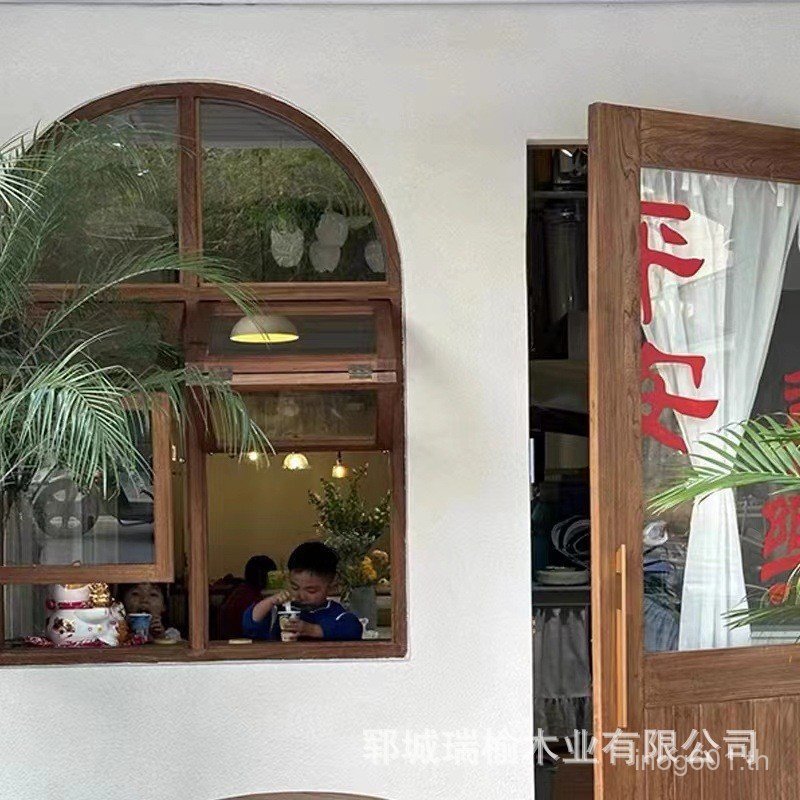 Influencer Window Bar B & B ประตู Windows ประตู Windows ไม้เนื้อแข็ง Elm Flip Window Shop พับตกแต่งป