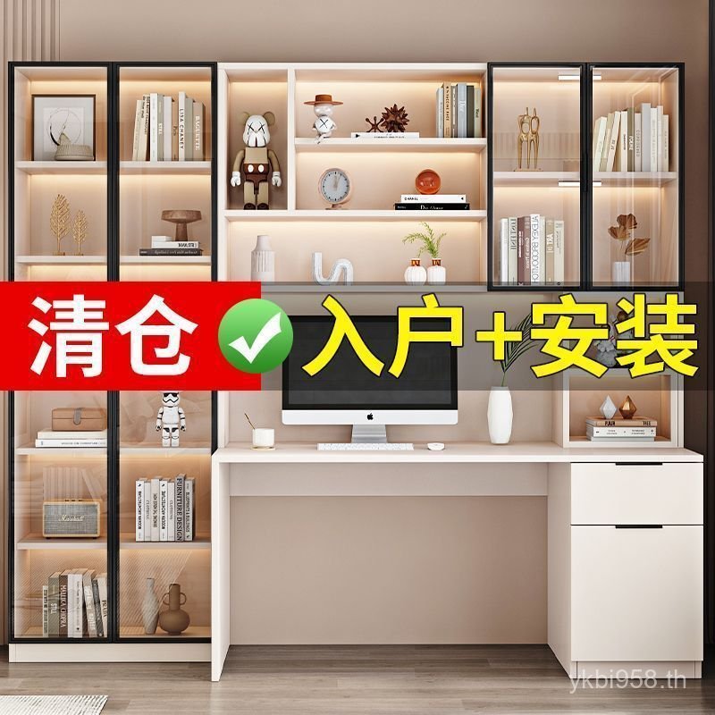 ที่ทํางาน ชั้นวางหนังสือสํานักงานนักเรียนแสงหรูหราโต๊ะเรียนครัวเรือนสก์ท็อปแบบบูรณาการตารางโต๊ะคอมพิ