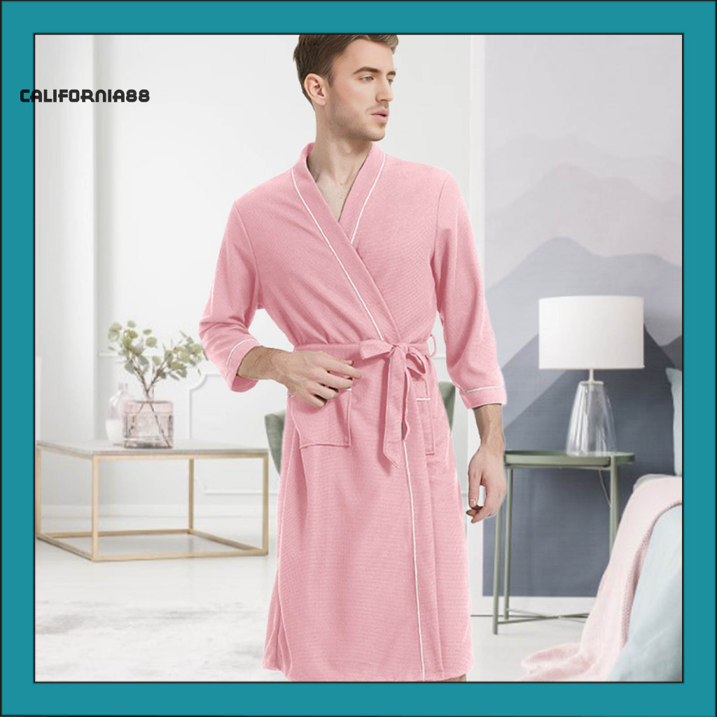 [CF] ชุดนอนกระเป๋า Nightdress ผู้ชายs ผ้าฝ้ายนุ่มเสื้อคลุมอาบน้ําสําหรับฤดูใบไม้ผลิฤดูใบไม้ร่วงเข่า-