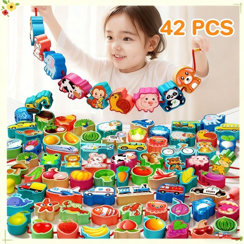 พร้อมส่ง ร้อยเชือกลูกปัดลูกใหญ่ การฝึกสมาธิ มือเด็ก ของเล่นเสริมพัฒนาการสำหรับเด็ก