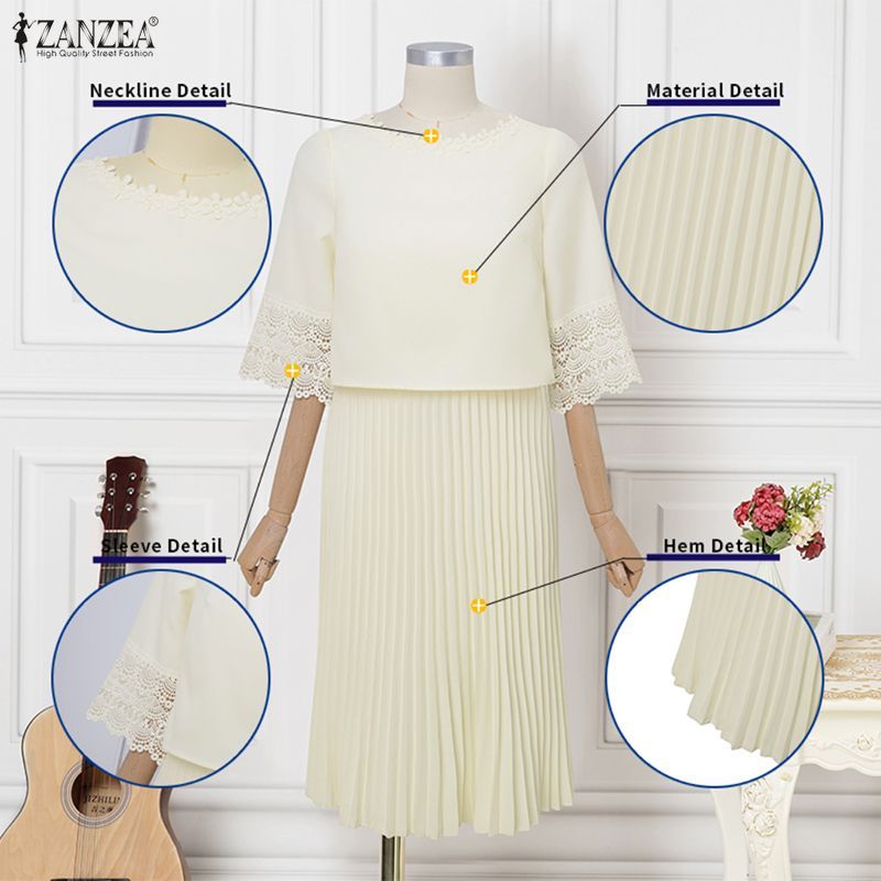 ZANZEA กระโปรงเชิ๊ตดีไซน์หรูหรา มีลายปักและ pleats ทันสมัย เหมาะสำหรับสวมใส่ในโอกาสต่างๆ — صورة 7