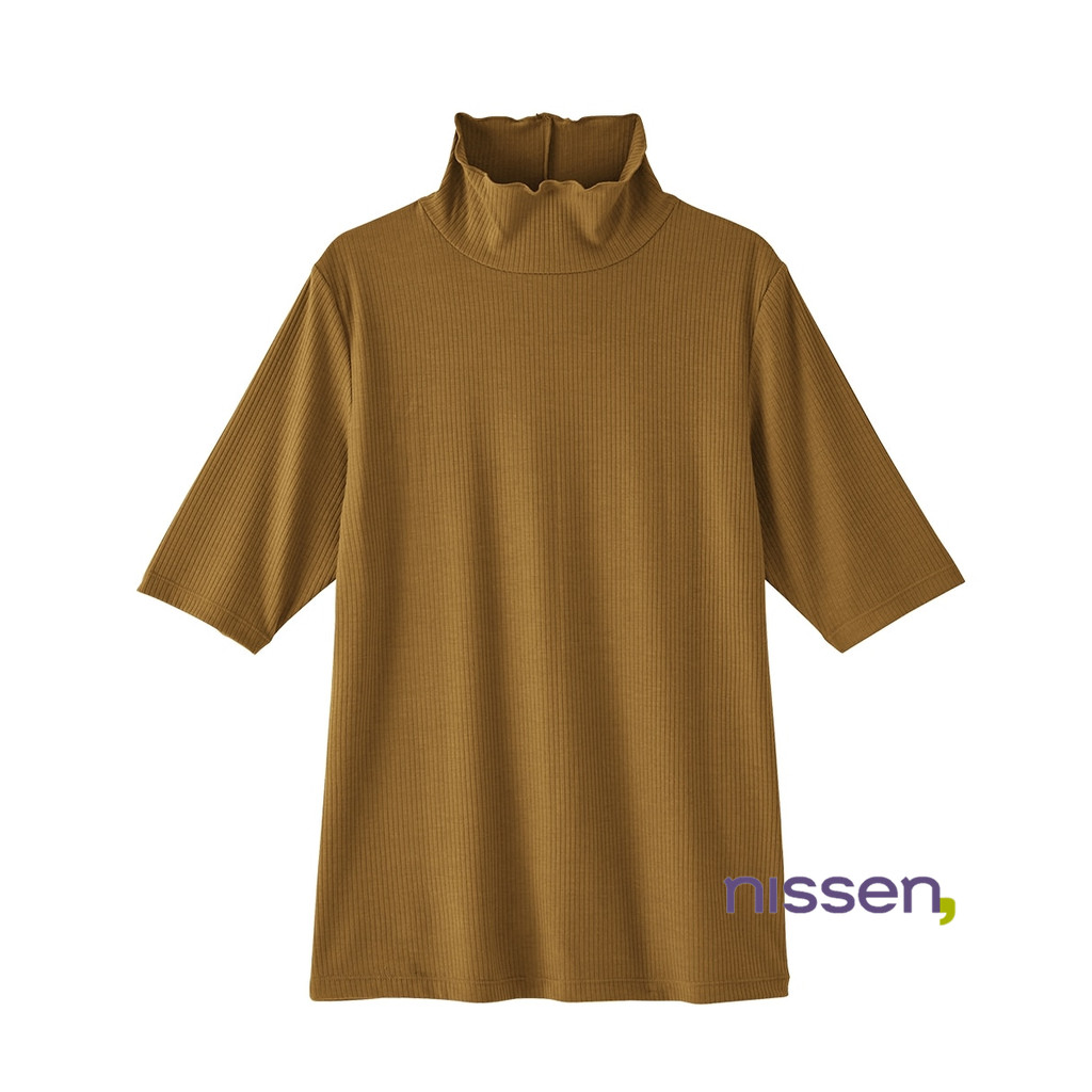 Direct from Japan Nissen_เสื้อซับในคอเต่าแขนห้าส่วน ผ้าร่องนุ่มยืดหยุ่น บางเบา ใส่สบาย ไม่รัดรูป สไตล์ญี่ปุ่น แมทช์ง่าย เลเยอร์สำหรับฤดูใบไม้ร่วง เสื้อตัวในลำลอง