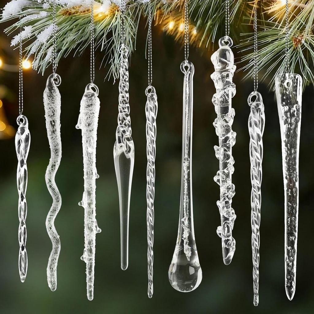 แก้ว Icicle เครื่องประดับสําหรับตกแต่งต้นคริสต์มาส,16 ชิ้นแก้วใส Icicle Teardrop แขวนเครื่องประดับจี