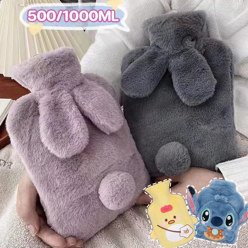 COD ถุงน้ำร้อนขนปุย  500/1000ML PVC ลายกระต่ายน่ารักบรรเทาอาการปวดประจําเดือน / ปวดท้องอุ่นท้อง