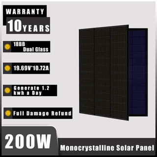 18BB Solar Panel 【Dual Glass 200 Watts】New Monocrystalline Silicon 200W Solar Panel Full Power Promise Produce 1.2KWh Every Day