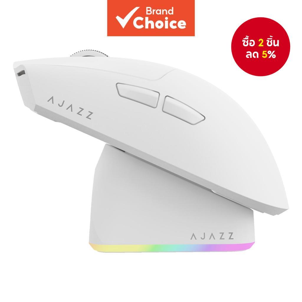 AJJAZZ AJ139P V3 MC เมาส์ไร้สาย สีขาว เชื่อมต่อ Tri-mode (Bluetooth + 2.4G + USB-C) แท่นชาร์จแม่เหล็
