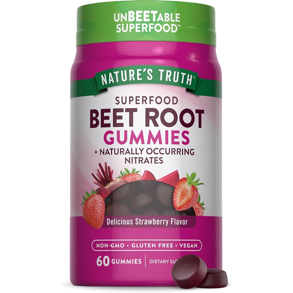 ความจริงของธรรมชาติ Beetroot Gummy | 60 แคปซูล | ซุปเปอร์ฟู้ด | มีพริกไทยดํา | รสสตรอเบอร์รี่ | อาหา