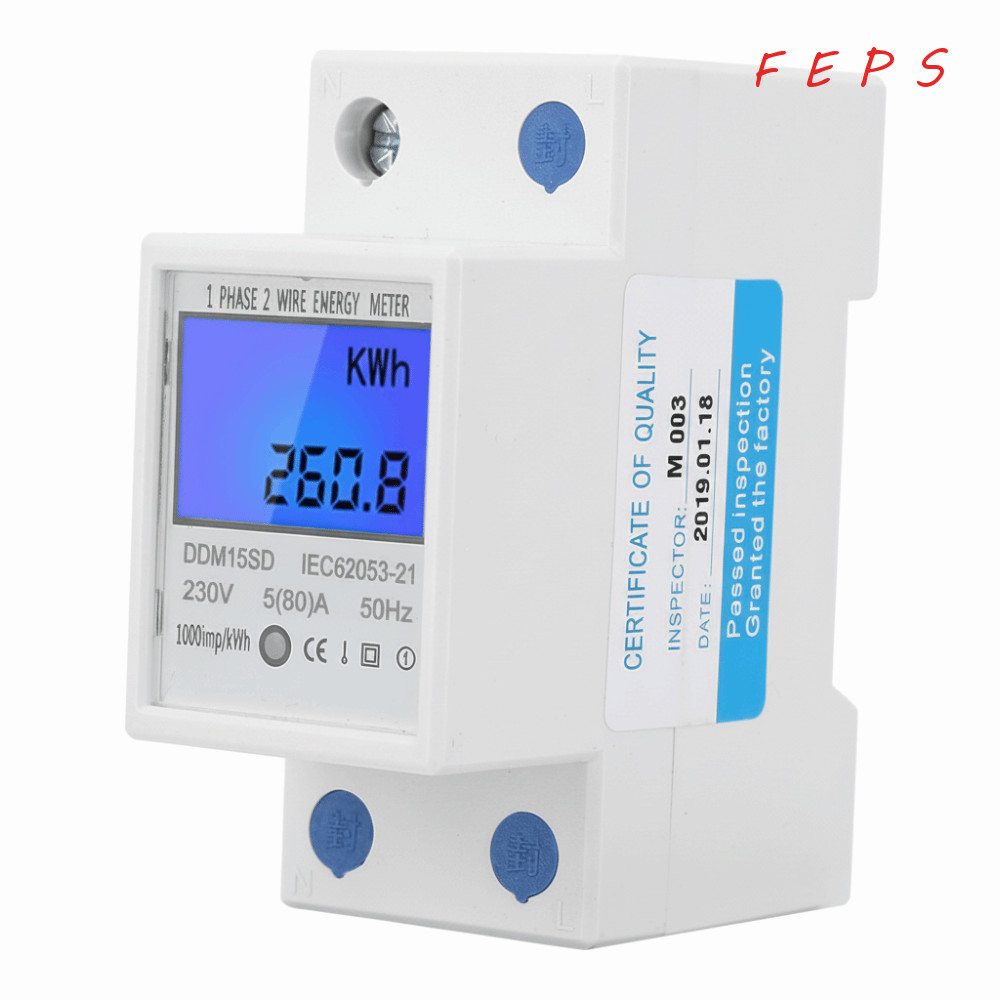FEPS KWh Meter, DDM15SD 220V/230V Energy Meter, Precision Metering 5-80A อิเล็กทรอนิกส์ KWh Meter แห