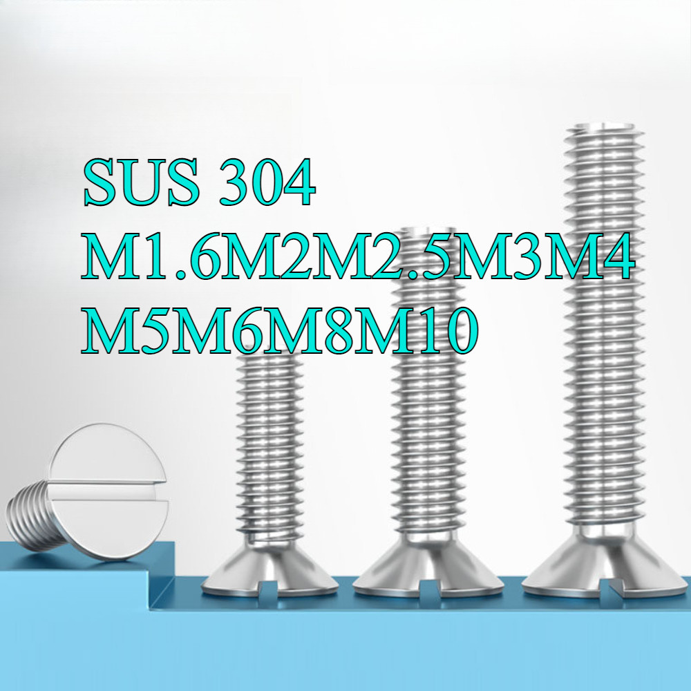 GB68 304 สแตนเลส one-word slot consunk หัวสกรู slotted แบนหัวสกรู M1.6M2M2.5M3M4M5M6M8M10JYD-ZZ