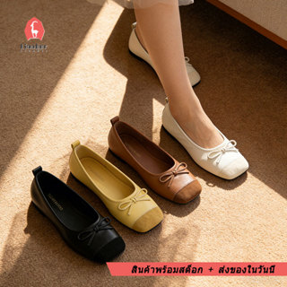 Linaber รองเท้าส้นแบนหัวสี่เหลี่ยมผู้หญิง ดีไซน์โบว์ นุ่มสบา…