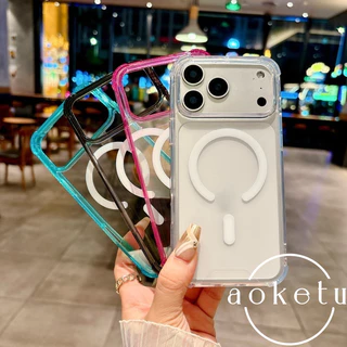 ถุงลมนิรภัยสี่มุมเหมาะสําหรับ ไอโฟน 17 โปรแม็กซ์ เคสโทรศัพท์ 16 โปรแม็กซ์ อะคริลิคใสแม่เหล็กดูด 15/14/13/12/11 ขอบสีเรียบง่ายป้องกันการตกฝา