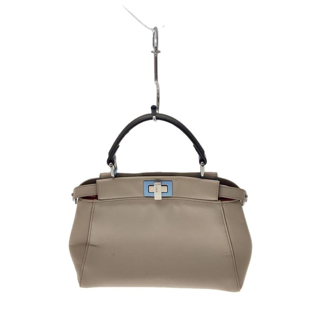 FENDI Handbag Mini Peekaboo Leather GRY Shoulder Missing Square Rubbed with Slight Stain Direct from