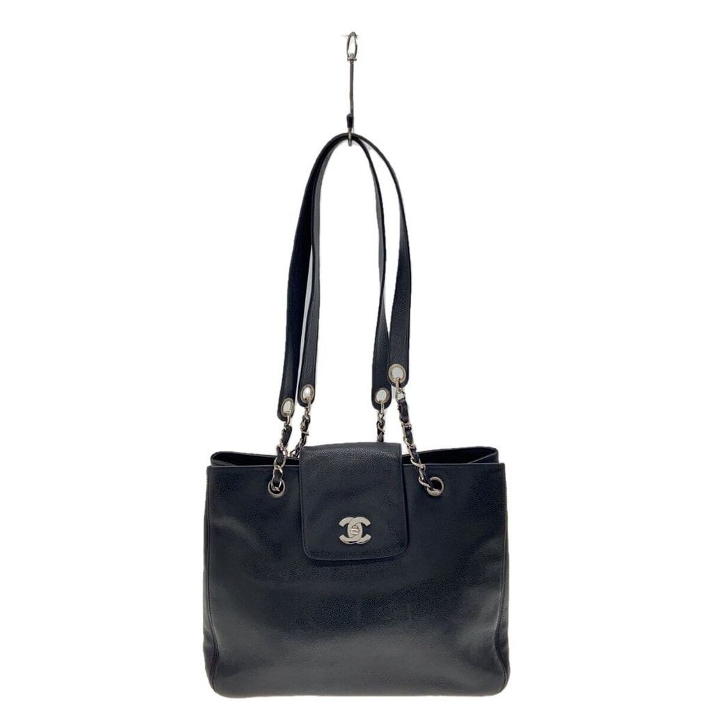 CHANEL Tote Bag caviar skin supermodel MIDI bags leather Black Direct from Japan Secondhand