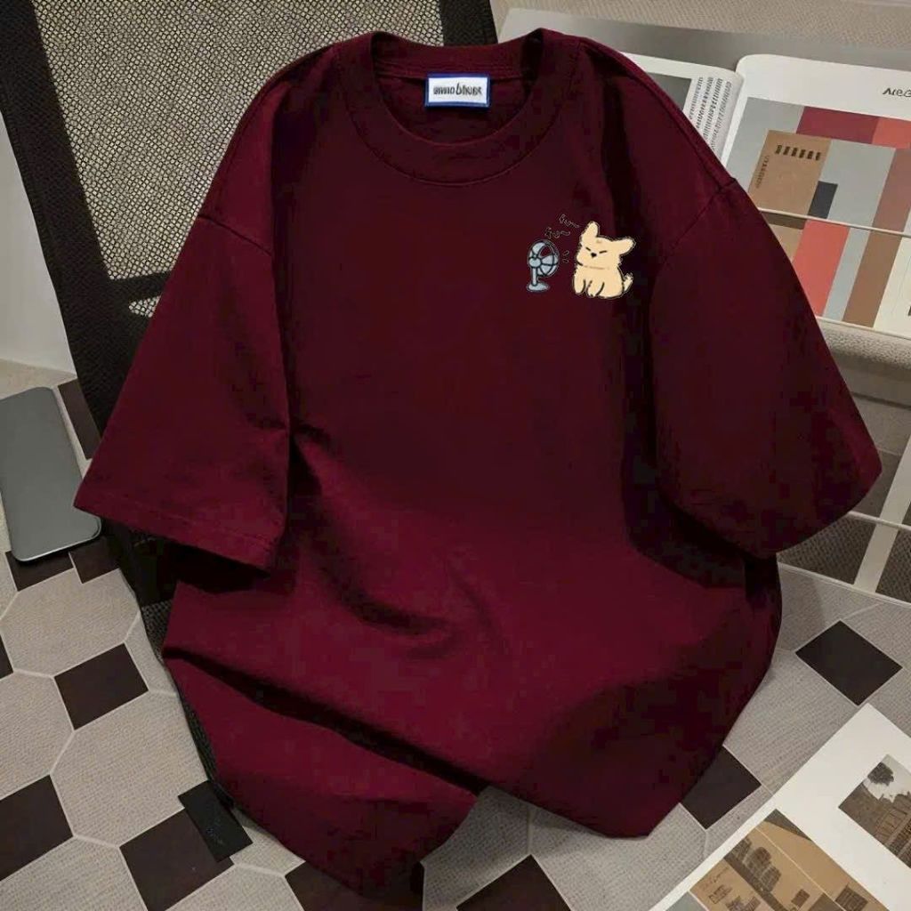 FUN FUN FUN FUN เสื้อยืดผ้าฝ้ายแขนสั้นพิมพ์ลายหน้าอกฟรีไซส์-thubaquanaao