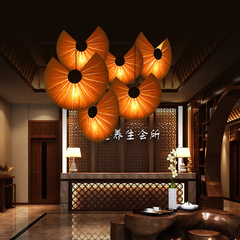 Artistic Lamp Style Wooden Art Chandelier Hotel Lobby Hot Pot Restaurant Vintage Dining Room Lobby C