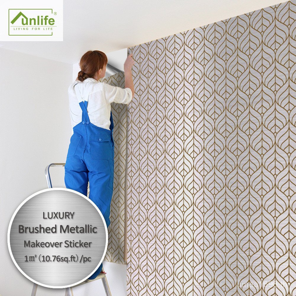 กันน้ํา Funlife เลียนแบบ Gold Wave SWP051 สติ๊กเกอร์ติดผนังแปรงเงินทองสติกเกอร์ดัดแปลงบ้านอเมริกัน S