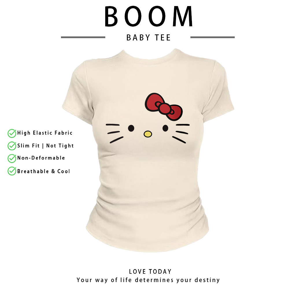 COD（จัดส่งภายใน 24 ชั่วโมง）เสื้อสาวอวบ เสื้อครอปท็อป แขนสั้น babytee สไตล์เกาหลี y2k T-shirt |แมวน่ารัก – โปรปัง