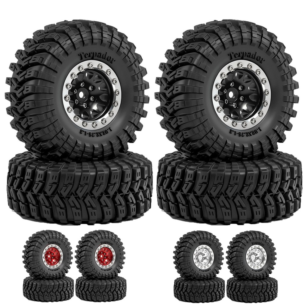4pcs 70 มม.1.3 "โลหะ Beadlock ล้อและยางสําหรับ 1/18 1/24 RC Crawler รถ FCX24 FCX24M TRX4M SCX24 AX24