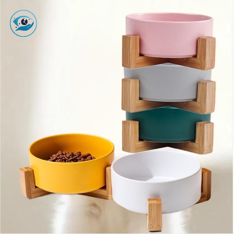 [Smw] ชามเซรามิกชามสุนัขชามอาหารชามน้ําดื่มชามคู่ป้องกันกระดูกสันหลังส่วนคอชามชามสัตว์เลี้ยง [ไทย]