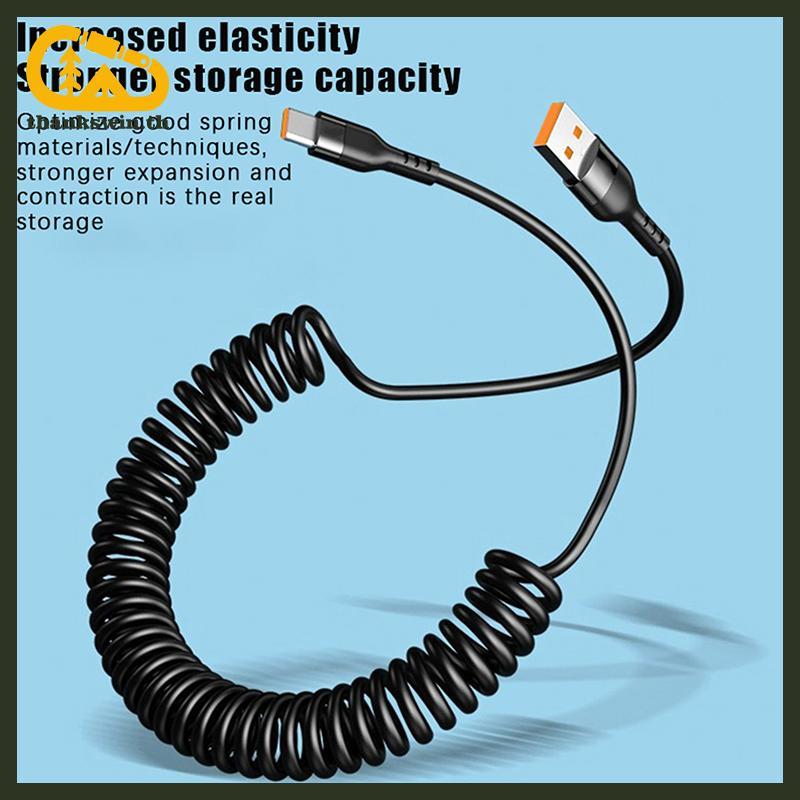 Thankswin 120W USB-C สายชาร์จเร็ว, 6A Spring Telescopic Car Charger สําหรับโทรศัพท์ th