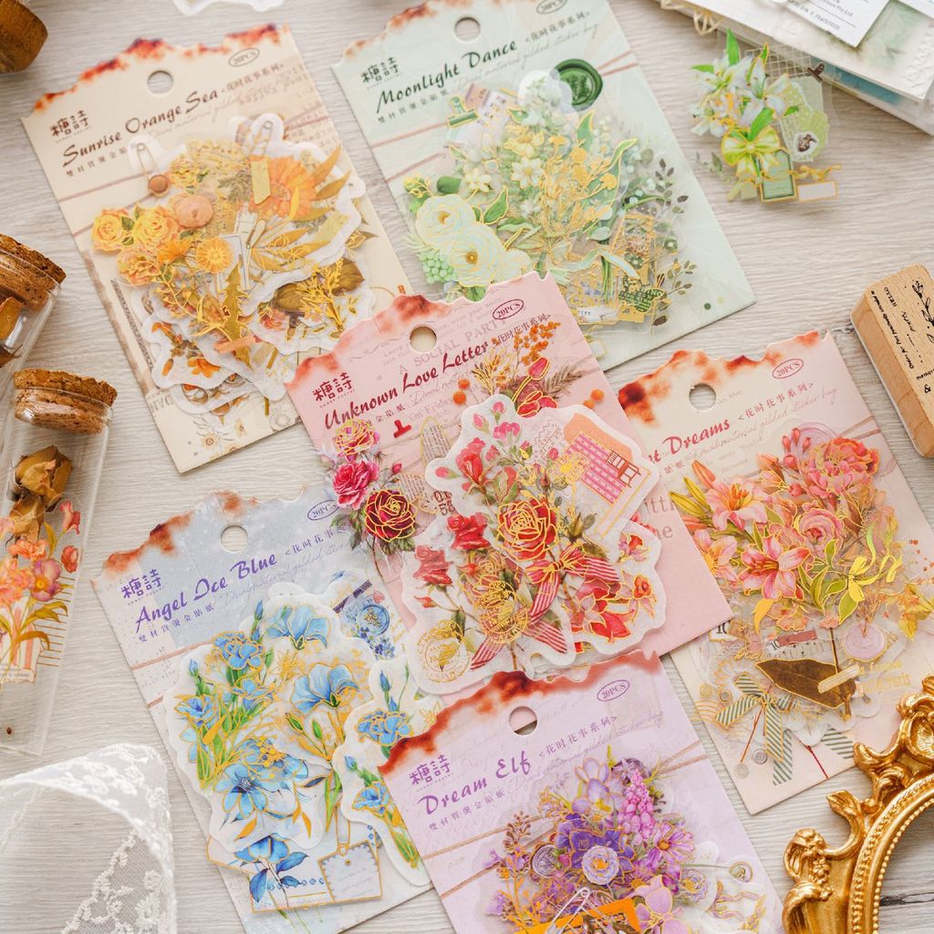 G Stamping สติกเกอร์ Pack ดอกไม้เวลาดอกไม้ Affairs Series Light Retro พืชดอกไม้กรอบรูปตกแต่งคู่มือ Collage
