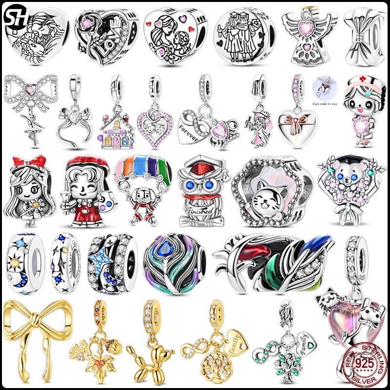 สร้อยข้อมือเงินSterling 925 สีชมพู ออกแบบเป็นโบว์ Pretty Cat Charm สำหรับคนรักแมว