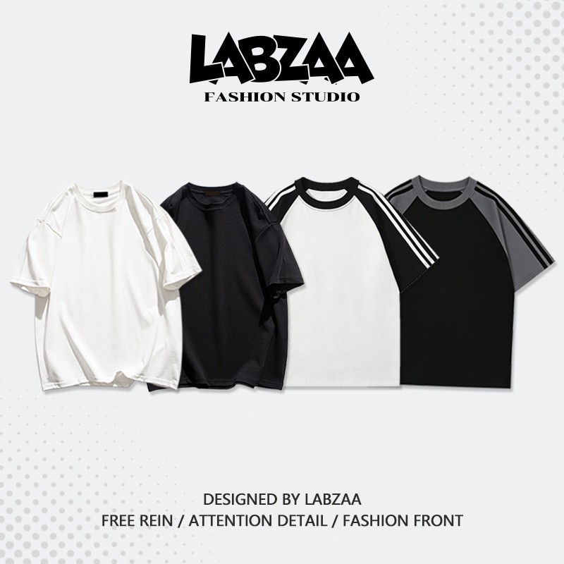 【จัดส่งจากกรุงเทพฯ】LABZAA ทันสมัยและเรียบง่าย วินเทจฟอกน้ำ สามแถบ Oversized โอเวอร์ไซซ์ อ่อนนุ่ม ใส่สบาย ผ้าฝ้าย YG0
