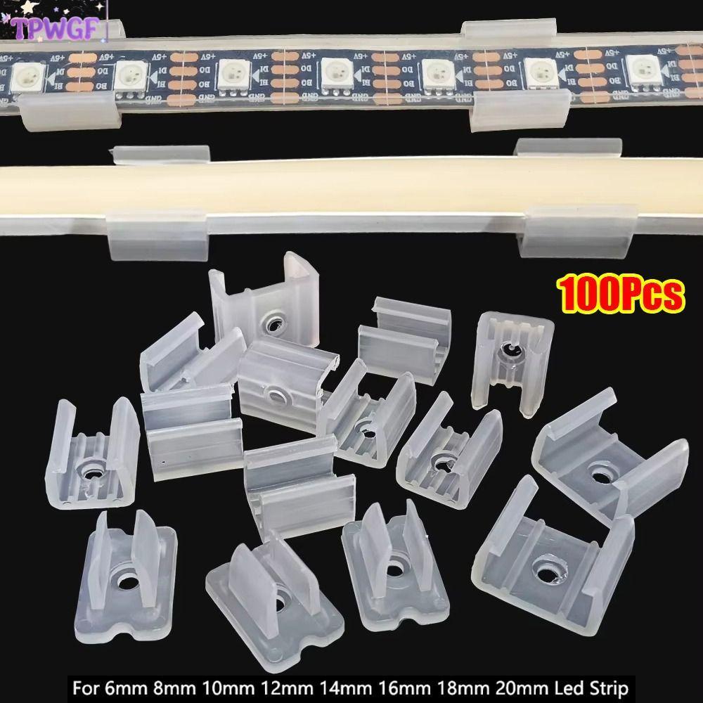 TPWGF 100 ชิ้น LED Strip คลิปคงที่,ผู้ถือโคมไฟ 220V ยืดหยุ่น COB Light ติดตั้งหัวเข็มขัด,พลาสติก 8-20 มม.5050/5730/2835 โคมไฟติดผนังผู้ถือขั้วต่อ