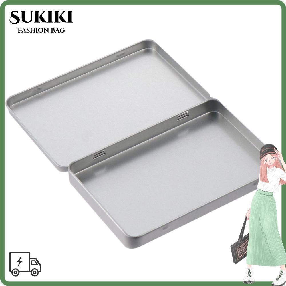 SUKIKI กล่องเก็บของทรงสี่เหลี่ยมโลหะ 2 ชิ้น, Silvery 4.9 นิ้วกล่องเก็บของเหล็ก, เหล็กเหล็กที่สวยงามก