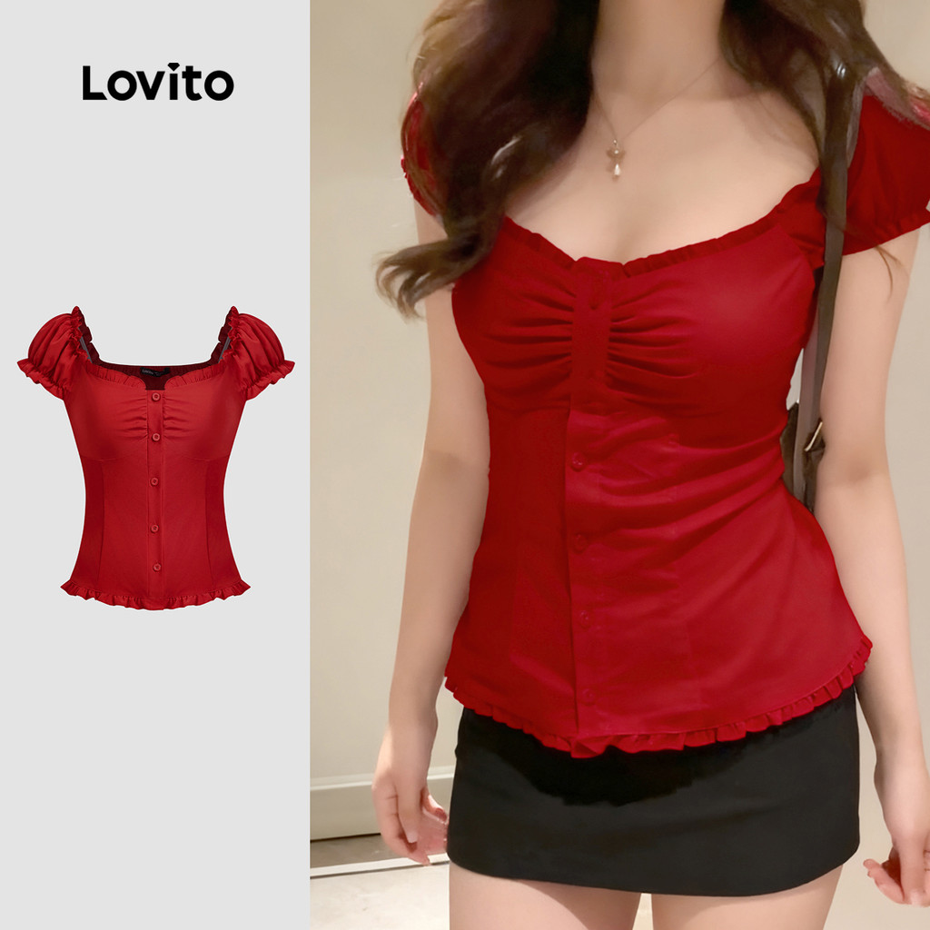 เสื้อเชิ้ตลําลองสุภาพสตรีสีแดง-BLB159TD407