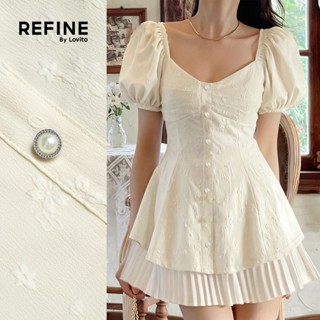 (Refine by Lovito) ชุดเดรสลําลองจับจีบฤดูใบไม้ผลิ/ฤดูร้อนสีข…