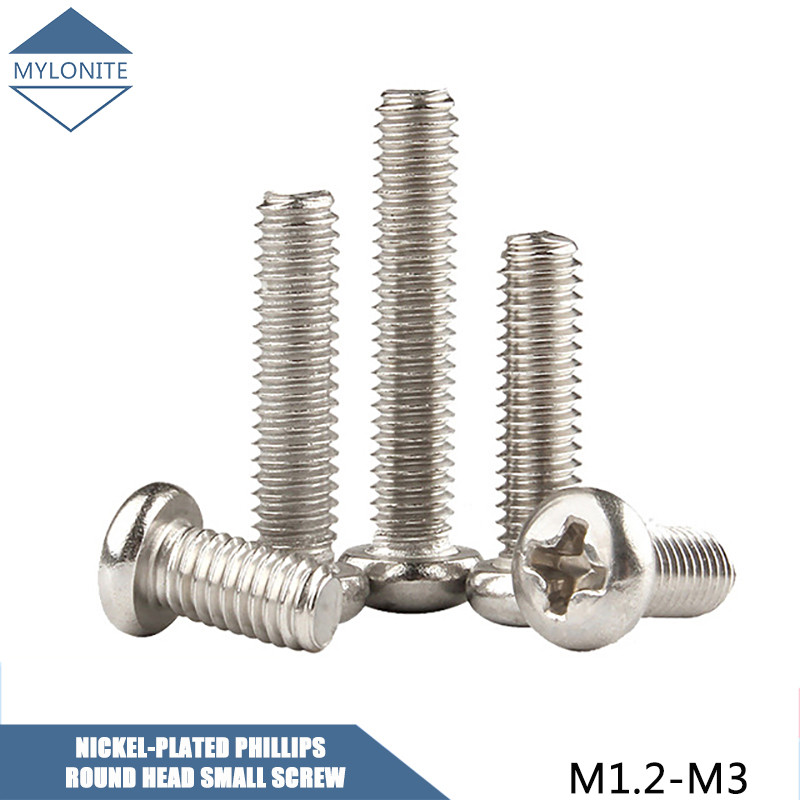 สกรูหัวกลม Phillips ชุบนิกเกิล M1 M1.6 M1.4 M1.2 M2 M2.5 M3 น๊อตหัวแฉกแบบถอดได้ ยาว 2mm-30mm.
