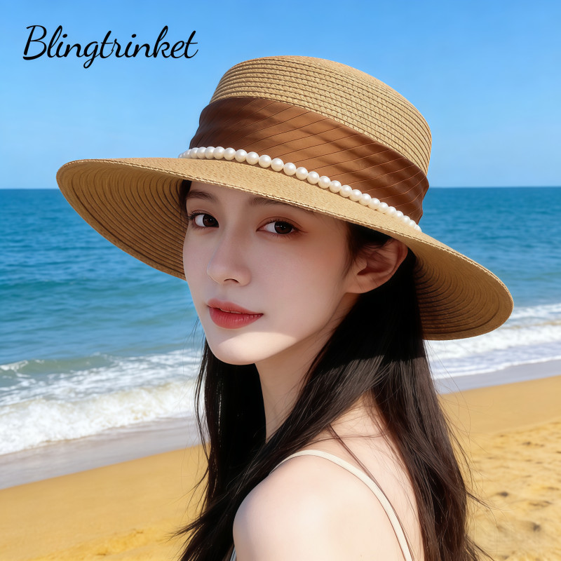 Lunar Blossom หมวกกันแดด หมวกป้องกันแสงแดด ประดับมุก ดีไซน์ลำลองและใช้งานได้หลากหลาย สไตล์เกาหลี จัดส่งรวดเร็ว