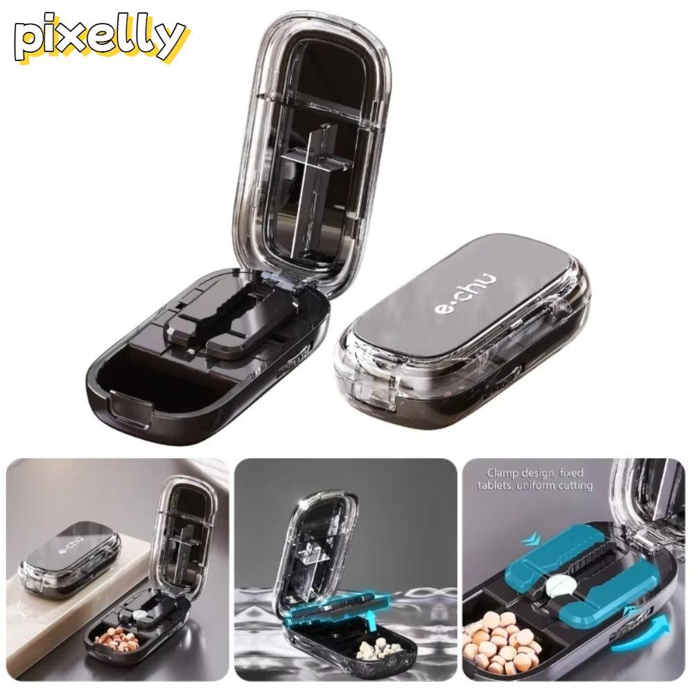 PIXELLY กล่องเก็บเครื่องตัดยา Divider Organizer ไตรมาส บดกันฝุ่น สําหรับยาเล็กหรือใหญ่